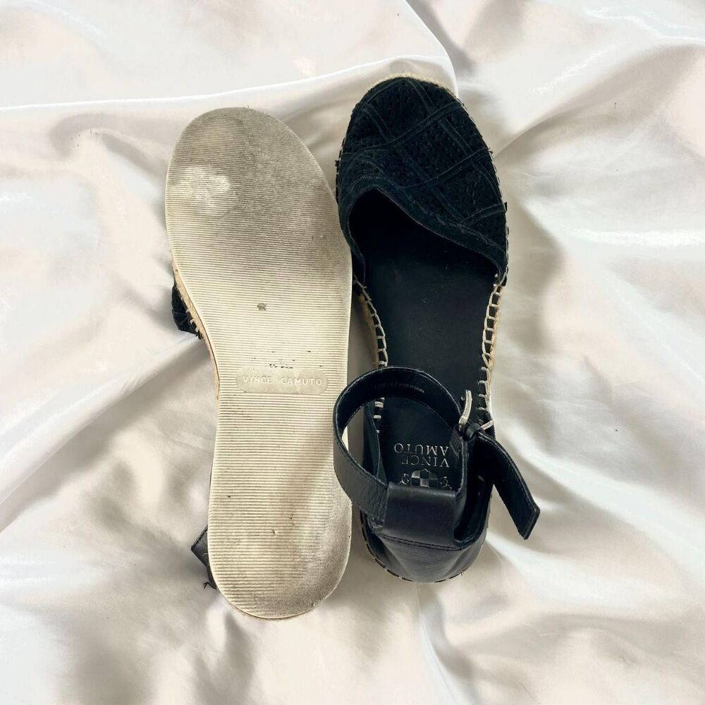 Vince Camuto Brafina Black Suede Leather Platform Espadrille Sandals Size 10 M - Picture 6 of 7